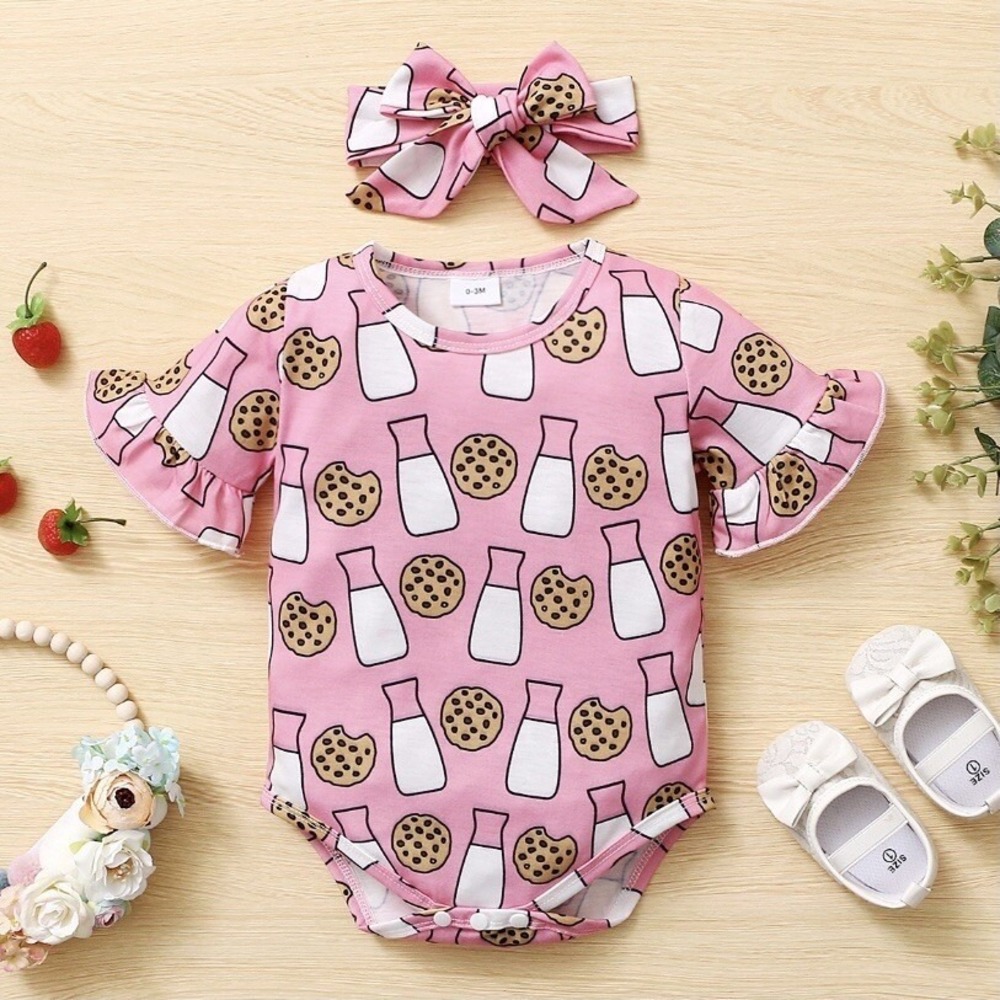 PatPat Girls Set One Piece Hair Tie New with Tags 3-6 Months Milk Cookies Pink
